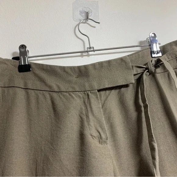 M&S Capri Linen Blend Earth Khaki L/Brown Culottes Trousers Tie Waist UK 14 - Picture 4 of 7